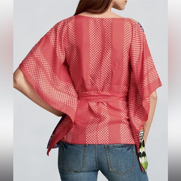Cabi 100% Silk Artist Top Kimono Butterfly Red Print Blouse #345 - Picture 2 of 14